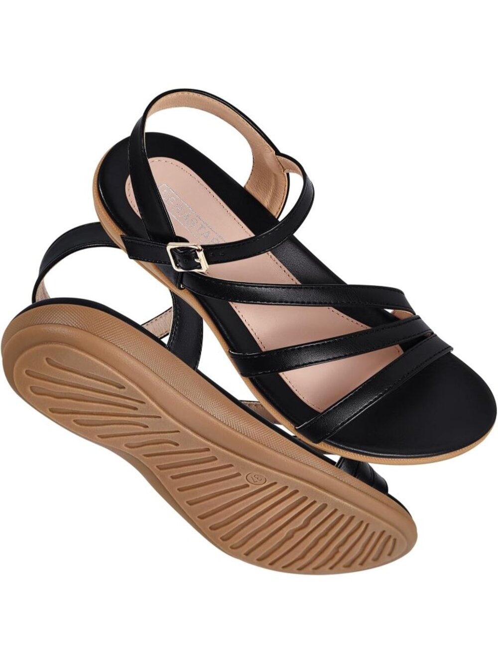 🆕Women's Black Flat Sandals Dressy Comfortable Summer Strappy Dress Shoes